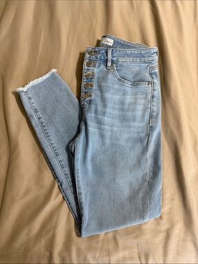 LOFT Light Blue High-Rise Button-Fly Curvy Skinny Jeans